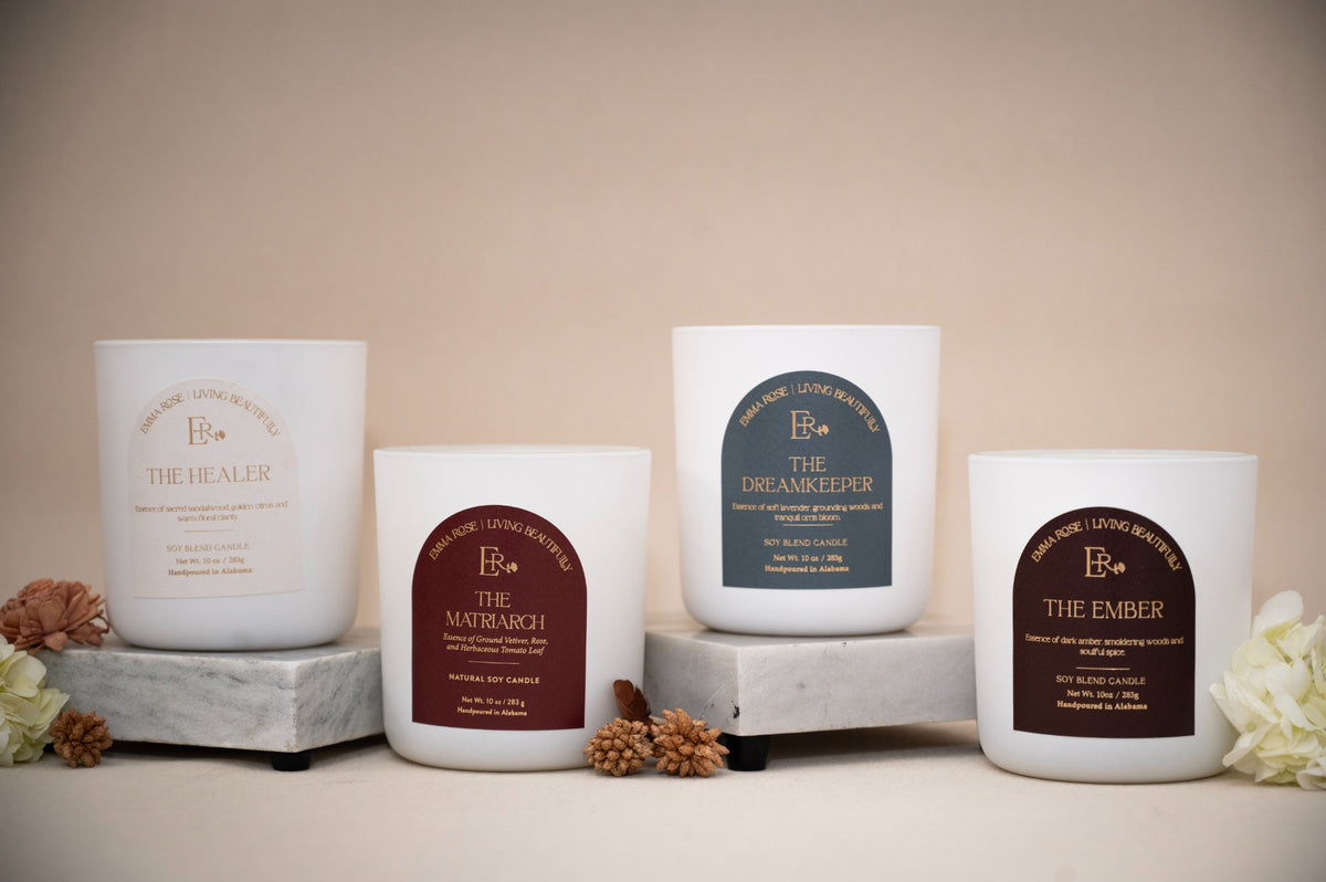 The Healer, The Matriarch, The Dreamkeeper and The Ember candles by Emma Rose
